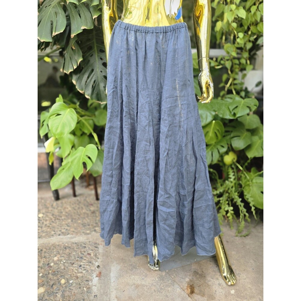 CP Shades 100% Linen Maxi Skirt Womens M Blue Flowy Boho Elastic Waist USA